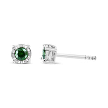 Load image into Gallery viewer, Sterling Silver Rose Cut Treated Green Diamond Solitaire Stud Earrings (0.25 cttw, Green Color, I2-I3 Clarity)