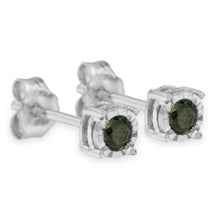Load image into Gallery viewer, Sterling Silver Rose Cut Treated Green Diamond Solitaire Stud Earrings (0.25 cttw, Green Color, I2-I3 Clarity)