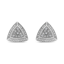 Load image into Gallery viewer, .925 Sterling Silver Diamond-Accented Trillion Shaped 4-Stone Halo-Style Stud Earrings (H-I Color, I2-I3 Clarity)