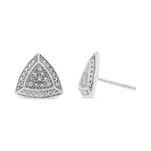 Load image into Gallery viewer, .925 Sterling Silver Diamond-Accented Trillion Shaped 4-Stone Halo-Style Stud Earrings (H-I Color, I2-I3 Clarity)