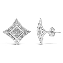 Load image into Gallery viewer, .925 Sterling Silver Diamond Accented 4-Stone Four Pointed Star Shaped Halo-Style Stud Earrings (H-I Color, I2-I3 Clarity)