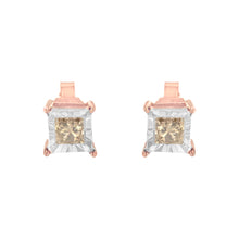 Load image into Gallery viewer, 14K Rose Gold Plated Two-Tone .925 Sterling Silver 1/2 Cttw Princess-Cut Square Diamond Solitaire Miracle-Plate Stud Earrings (K-L Color, I2-I3 Clarity)