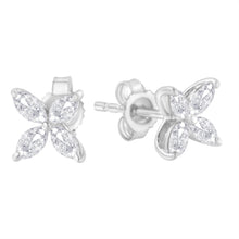 Load image into Gallery viewer, 14K White Gold 1/2 Cttw Marquise Diamond 8 Stone Floral Leaf Stud Earrings (H-I Color, SI1-SI2 Clarity)