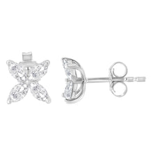 Load image into Gallery viewer, 14K White Gold 1/2 Cttw Marquise Diamond 8 Stone Floral Leaf Stud Earrings (H-I Color, SI1-SI2 Clarity)
