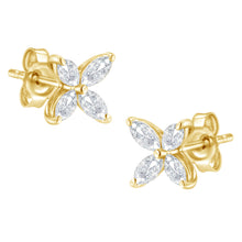 Load image into Gallery viewer, 14K White Gold 1/2 Cttw Marquise Diamond 8 Stone Floral Leaf Stud Earrings (H-I Color, SI1-SI2 Clarity)