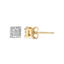 Load image into Gallery viewer, 10k Yellow Gold Princess Diamond Quad Stud Earrings (1/4 cttw, J-K Color, I2-I3 Clarity)