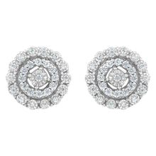 Load image into Gallery viewer, 10KT White Gold 1/2 cttw Double Halo Brilliant Round-Cut Diamond Stud Earrings (I-J Clarity, I2-I3 Color)