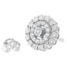 Load image into Gallery viewer, 10KT White Gold 1/2 cttw Double Halo Brilliant Round-Cut Diamond Stud Earrings (I-J Clarity, I2-I3 Color)