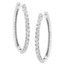 Load image into Gallery viewer, 14K White Gold 2.0 Cttw Round Brilliant Cut Diamond Oblong Hinged Leverback Hoop Earrings (I-J Color, I1-I2 Clarity)