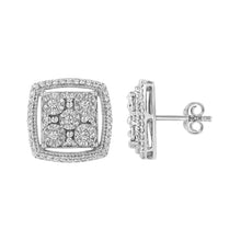Load image into Gallery viewer, .925 Sterling Silver 3/8 Cttw Miracle Set Round Diamond Double Halo Cluster Earrings (I-J Color, I2-I3 Clarity)