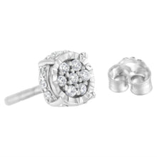 Load image into Gallery viewer, .925 Sterling Silver 1/3 cttw Round-cut Diamond Floral Stud Earring (I-J Clarity, I3 Color)