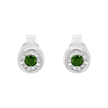 将图片加载到图库查看器,.925 Sterling Silver 1/5 Cttw Round Brilliant-Cut Green Diamond Miracle-Set Stud Earrings (Fancy Color-Enhanced, I1-I2 Clarity)