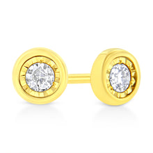 Load image into Gallery viewer, 10K Yellow Gold Plated .925 Sterling Silver 1/10 Cttw Miracle-Set Diamond Circle Shape Stud Earrings (K-L Color, I2-I3 Clarity)