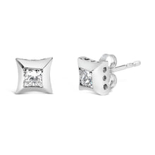 Load image into Gallery viewer, 10K White Gold 1/2 Cttw Invisible Set Princess-Cut Diamond Stud Earrings (H-I Color, SI2-I1 Clarity)
