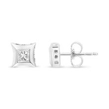 Load image into Gallery viewer, 10K White Gold 1/3 Cttw Invisible Set Style Princess-Cut Diamond Stud Earrings (H-I Color, SI2-I1 Clarity)