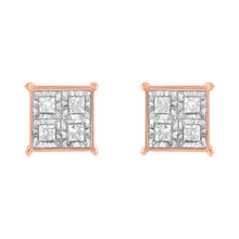 Load image into Gallery viewer, Rose Gold Plated Sterling Silver Diamond Composite Stud Earrings (3/4 cttw, J-K Color, I1-I2 Clarity)