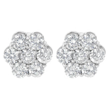Load image into Gallery viewer, Sterling Silver 2 cttw Floral Composite 7 Stone Diamond Stud Earring (I-J, I1-I2)