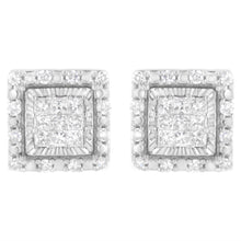 Load image into Gallery viewer, 10K White Gold 1/2 cttw Invisible Set Princess-Cut Diamond Square Stud Earring (I-J Color, I1-I2 Clarity)