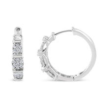Load image into Gallery viewer, .925 Sterling Silver 1/2 Cttw Lab Grown Round Diamond Floral Cluster Hoop Earrings (F-G Color, SI1-SI2 Clarity)