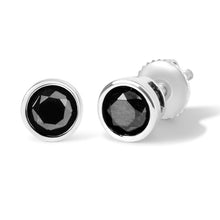 将图片加载到图库查看器,.925 Sterling Silver 4.00 Cttw Round Brilliant-Cut Black Diamond Bezel-Set Stud Earrings with Screw Backs (Fancy Color-Enhanced, I2-I3 Clarity)