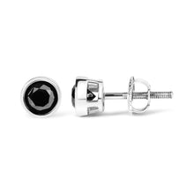 将图片加载到图库查看器,.925 Sterling Silver 4.00 Cttw Round Brilliant-Cut Black Diamond Bezel-Set Stud Earrings with Screw Backs (Fancy Color-Enhanced, I2-I3 Clarity)