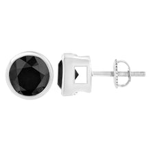 Load image into Gallery viewer, 14K White Gold 1/2 Cttw Round Brilliant-Cut Black Diamond Bezel-Set Stud Earrings with Screw Backs (Fancy Color-Enhanced, I2-I3 Clarity)
