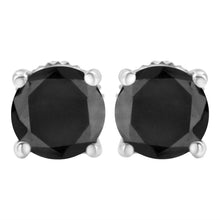 将图片加载到图库查看器,.925 Sterling Silver 2.00 Cttw Round Brilliant-Cut Black Diamond Classic 4-Prong Stud Earrings with Screw Backs (Fancy Color-Enhanced, I2-I3 Clarity)