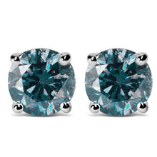 Load image into Gallery viewer, 14K White Gold 1/2 Cttw Round Brilliant Cut Lab Grown Blue Diamond 4-Prong Classic Solitaire Stud Earrings (Blue Color, VVS2-VS1 Clarity)