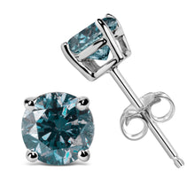 Load image into Gallery viewer, 14K White Gold 1/2 Cttw Round Brilliant Cut Lab Grown Blue Diamond 4-Prong Classic Solitaire Stud Earrings (Blue Color, VVS2-VS1 Clarity)