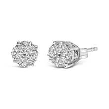 Load image into Gallery viewer, .925 Sterling Silver 1/2 cttw Prong Set Round-Cut Diamond Cluster Stud Earring (I-J Color, I2-I3 Clarity)