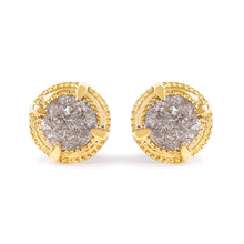 Load image into Gallery viewer, 14K Yellow Gold Plated .925 Sterling Silver 1.0 Cttw Round Brilliant Cut Diamond Solitaire Milgrain Stud Earrings (K-L Color, I2-I3 Clarity)