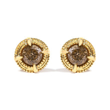 Load image into Gallery viewer, 14K Yellow Gold Plated .925 Sterling Silver 1.0 Cttw Round Brilliant Cut Diamond Solitaire Milgrain Stud Earrings (K-L Color, I2-I3 Clarity)