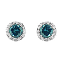Load image into Gallery viewer, .925 Sterling Silver 1 cttw Treated Black Diamond Modern 4-Prong Solitaire Milgrain Stud Earrings (Black Color, I1-I2 Clarity)