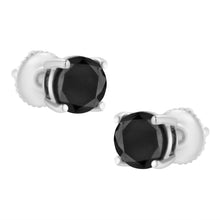 将图片加载到图库查看器,.925 Sterling Silver 2.00 Cttw Round Brilliant-Cut Black Diamond Classic 4-Prong Stud Earrings with Screw Backs (Fancy Color-Enhanced, I2-I3 Clarity)
