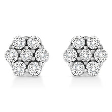 Load image into Gallery viewer, 14K White Gold 1/2 Cttw Prong Set Round-Cut Diamond Flower Stud Earring (H-I Color, I1-I2 Clarity)
