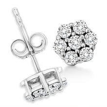 Load image into Gallery viewer, 14K White Gold 1/2 Cttw Prong Set Round-Cut Diamond Flower Stud Earring (H-I Color, I1-I2 Clarity)
