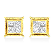 Load image into Gallery viewer, 14K Yellow Gold 1 Cttw Princess Cut Diamond Square Stud Earrings