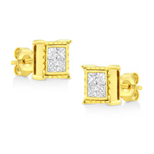 Load image into Gallery viewer, 14K Yellow Gold 1 Cttw Princess Cut Diamond Square Stud Earrings