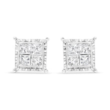 Load image into Gallery viewer, 14K White Gold 1 1/2 Cttw Invisible Set Princess-Cut Diamond Contemporary Wavy Quad Stud Earrings (I-J Color, I1-I2 Clarity)