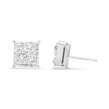 Load image into Gallery viewer, 14K White Gold 1 1/2 Cttw Invisible Set Princess-Cut Diamond Contemporary Wavy Quad Stud Earrings (I-J Color, I1-I2 Clarity)