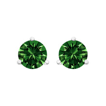 Load image into Gallery viewer, 14K White Gold 1.0 Cttw 3-Prong Martini Set Lab Grown Green Diamond Solitaire Stud Earrings