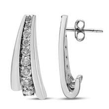 Load image into Gallery viewer, .925 Sterling Silver 1 Cttw Round Diamond Graduated Huggie Earrings (I2-I3 Clarity, I-J Color)