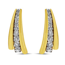 Load image into Gallery viewer, 10K Yellow Gold Plated .925 Sterling Silver 1.00 Cttw Round Diamond Graduated Huggie Stud Earrings (I-J Color, I2-I3 Clarity)