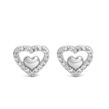 Load image into Gallery viewer, 925 Sterling Silver 1/6 Cttw Diamond Open Double Heart Stud Earrings (I-J Color, I3 Clarity)