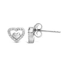 Load image into Gallery viewer, 925 Sterling Silver 1/6 Cttw Diamond Open Double Heart Stud Earrings (I-J Color, I3 Clarity)