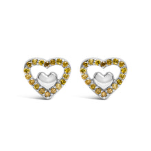 Load image into Gallery viewer, 925 Sterling Silver 1/6 Cttw Diamond Open Double Heart Stud Earrings (I-J Color, I3 Clarity)