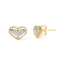 Load image into Gallery viewer, 10K Yellow Gold 1/10 Cttw Diamond Heart and Beaded Halo Stud Earrings (I-J Color, I1-I2 Clarity)