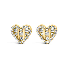 Load image into Gallery viewer, 14K Yellow Gold Plated .925 Sterling Silver 1/2 Cttw Round and Baguette Diamond Composite Heart Shaped Stud Earring (I-J Color, SI2-I1 Clarity)