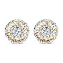 Load image into Gallery viewer, 10K Yellow Gold 1.00 Cttw Diamond Halo Radiant Sunburst Stud Earrings (I-J Color, I2-I3 Clarity)