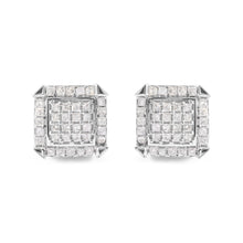 将图片加载到图库查看器,10K White Gold 1 1/10 Cttw Princess Diamond Composite and Halo Stud Earrings (I-J Color, I1-I2 Clarity)